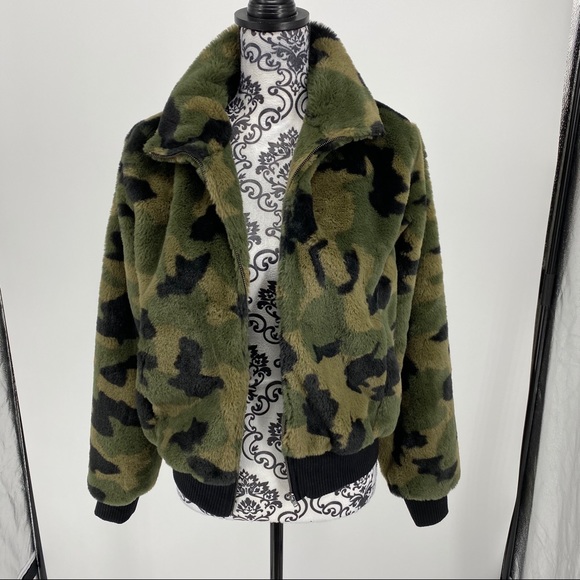 Socialite Jackets & Blazers - Socialite camo Faux Fur Bomber Jacket green brown